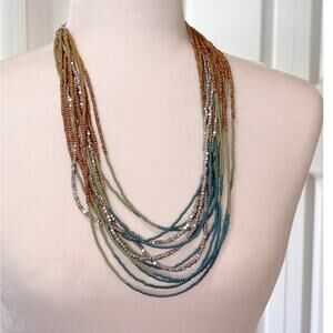 Lia Sophia Lakeview multi strand glass wood metallic bead necklace discontinued
